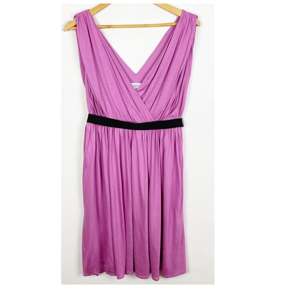 Ann Taylor Loft Pleated V Neck Belted Purple Dress Size Medium - Picture 6 of 6